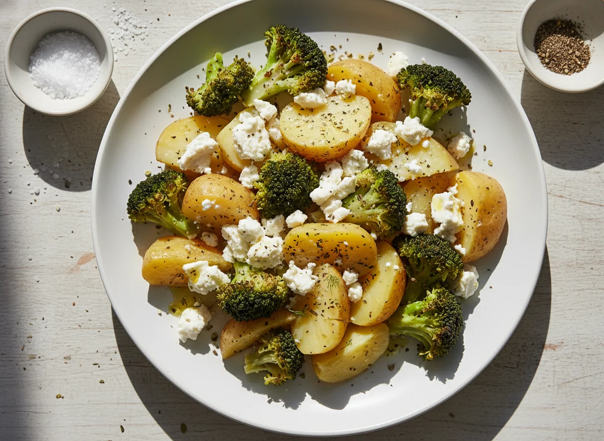 Broccoli, Potatoes and Feta Cheese photo