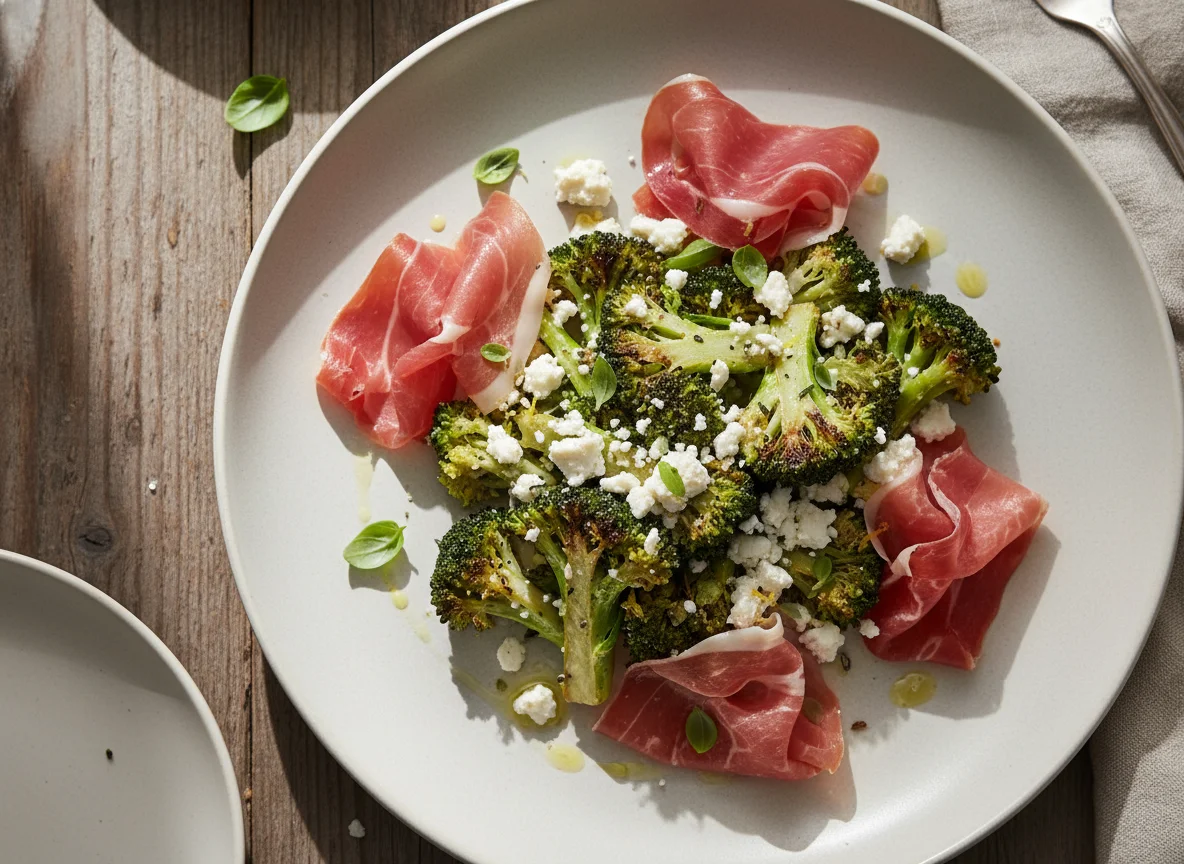 Broccoli with Feta and Cured Ham photo