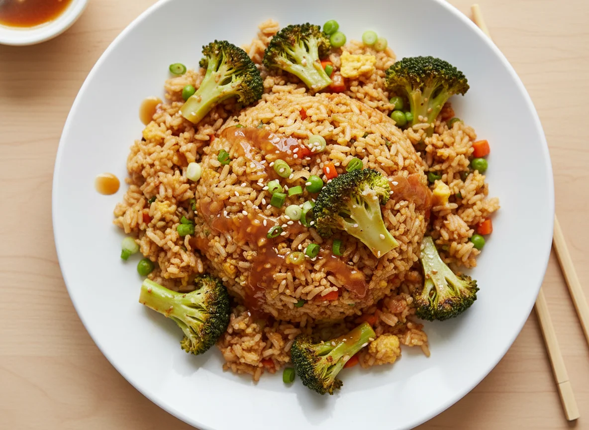 Broccoli with Fried Rice and Sauce photo