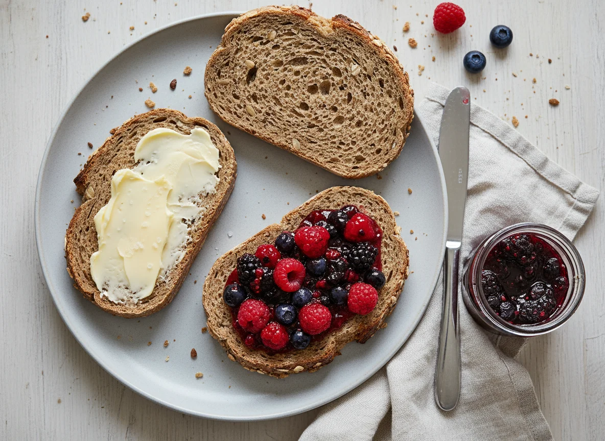 Brown Bread with Butter and Jam photo