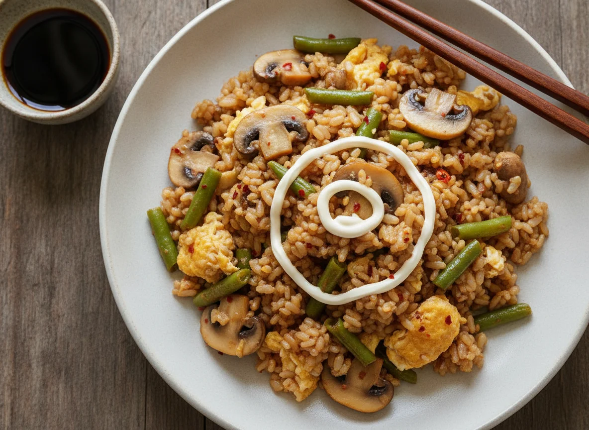 Brown Rice Stir-fry with Egg and Mushrooms photo