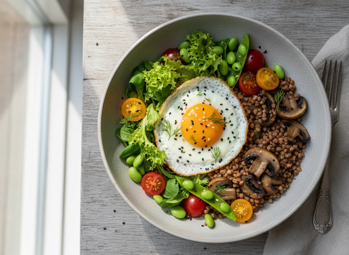 Buckwheat and Egg Bowl with Vegetables photo