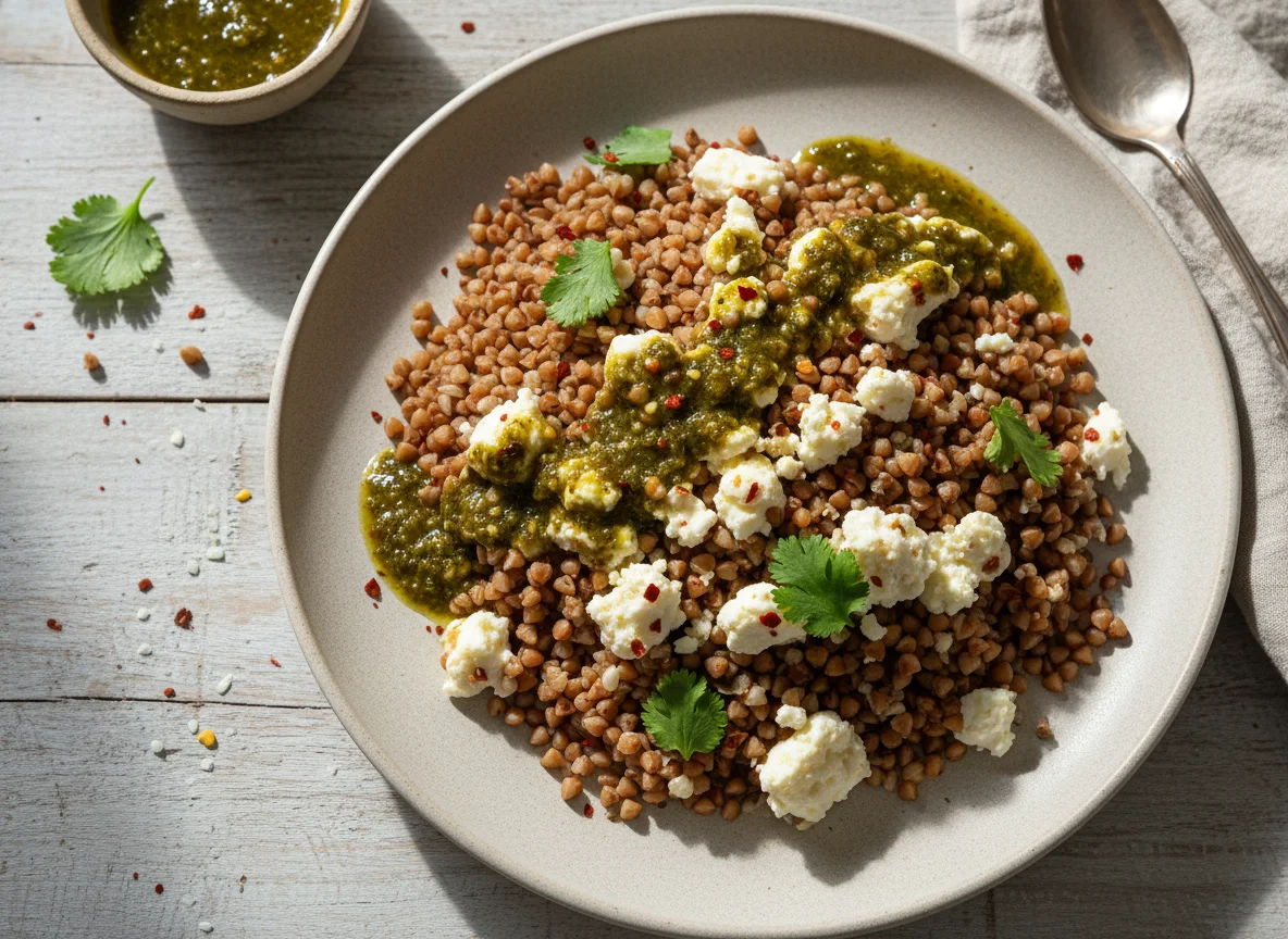 Buckwheat with Cheese and Tkemali Sauce photo