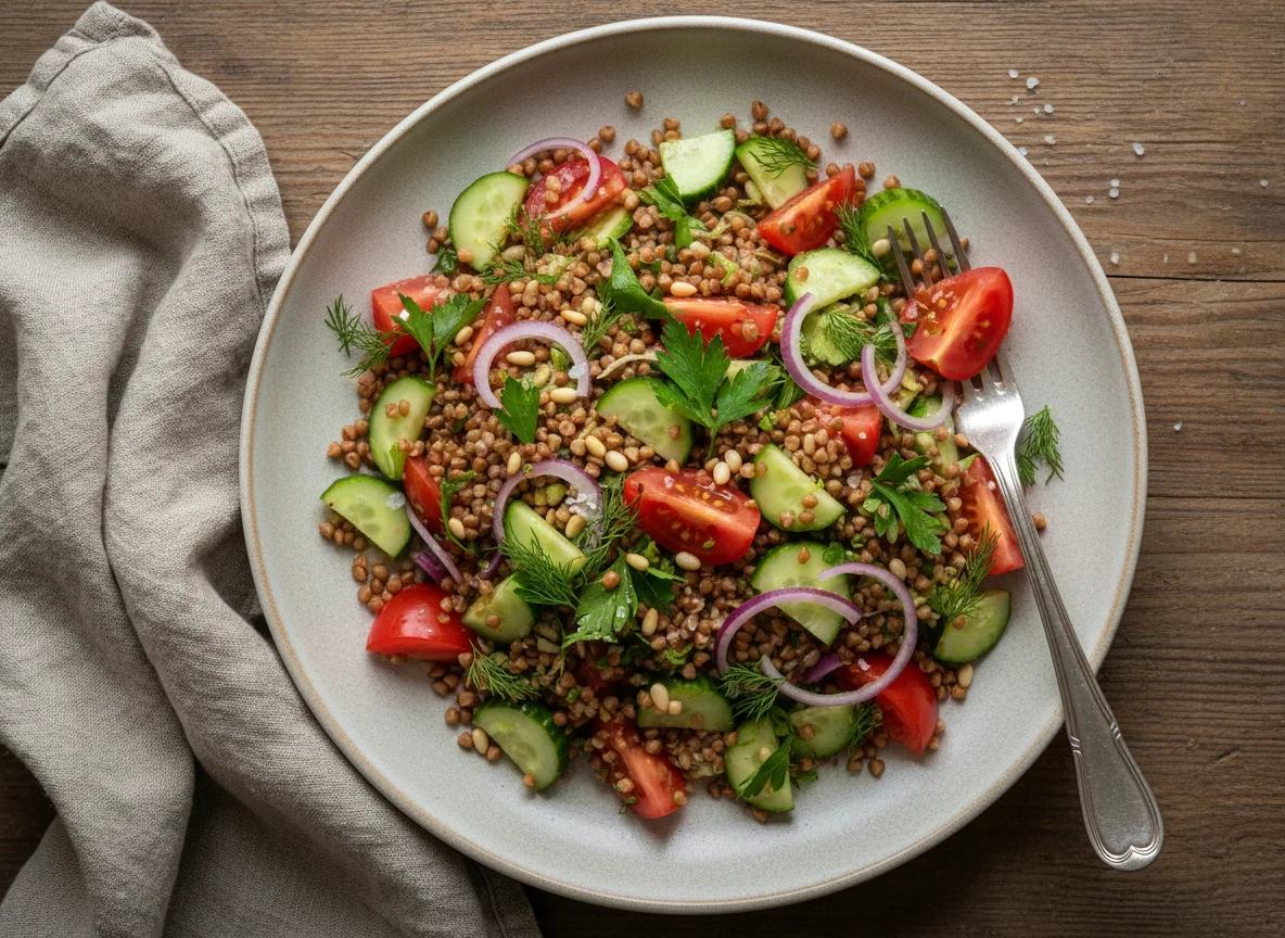 Buckwheat with Cucumber and Tomato Salad photo