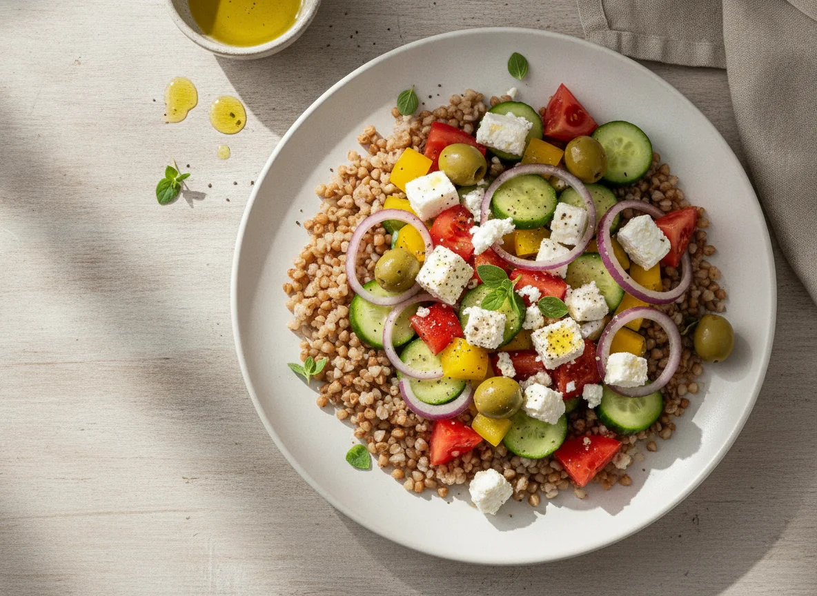 Buckwheat with Greek Salad and Feta photo