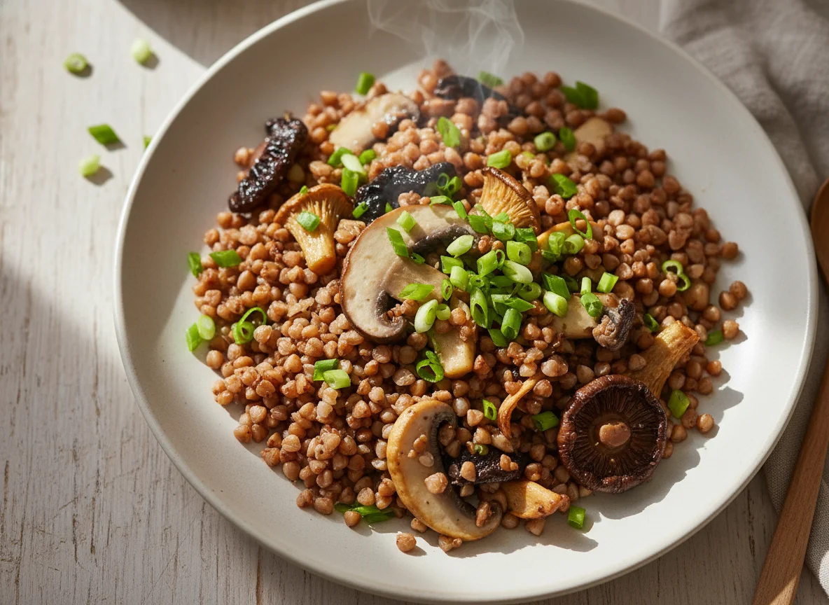 Buckwheat with Mushrooms and Green Onions photo