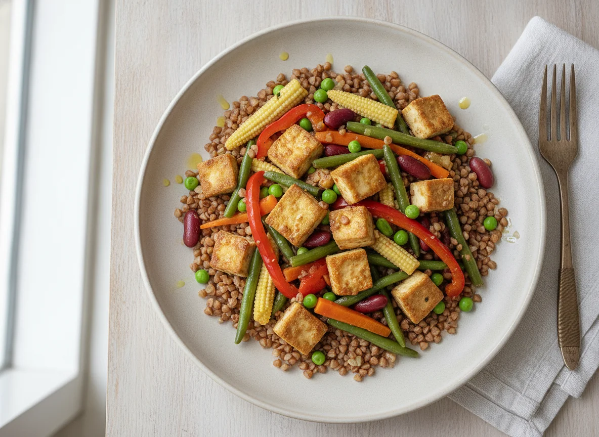 Buckwheat with Tofu and Vegetable Stir-fry photo