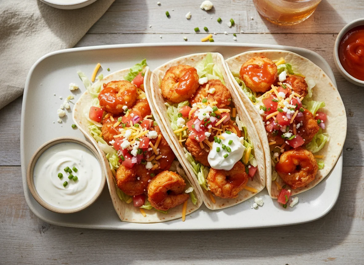 Buffalo Chicken and Shrimp Taco Platter photo