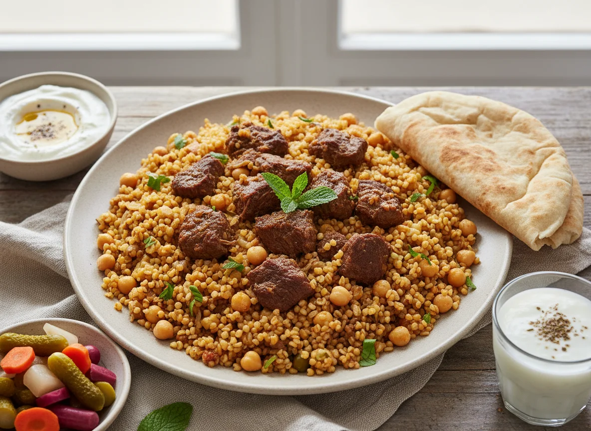 Bulgur Pilaf with Meat and Chickpeas photo