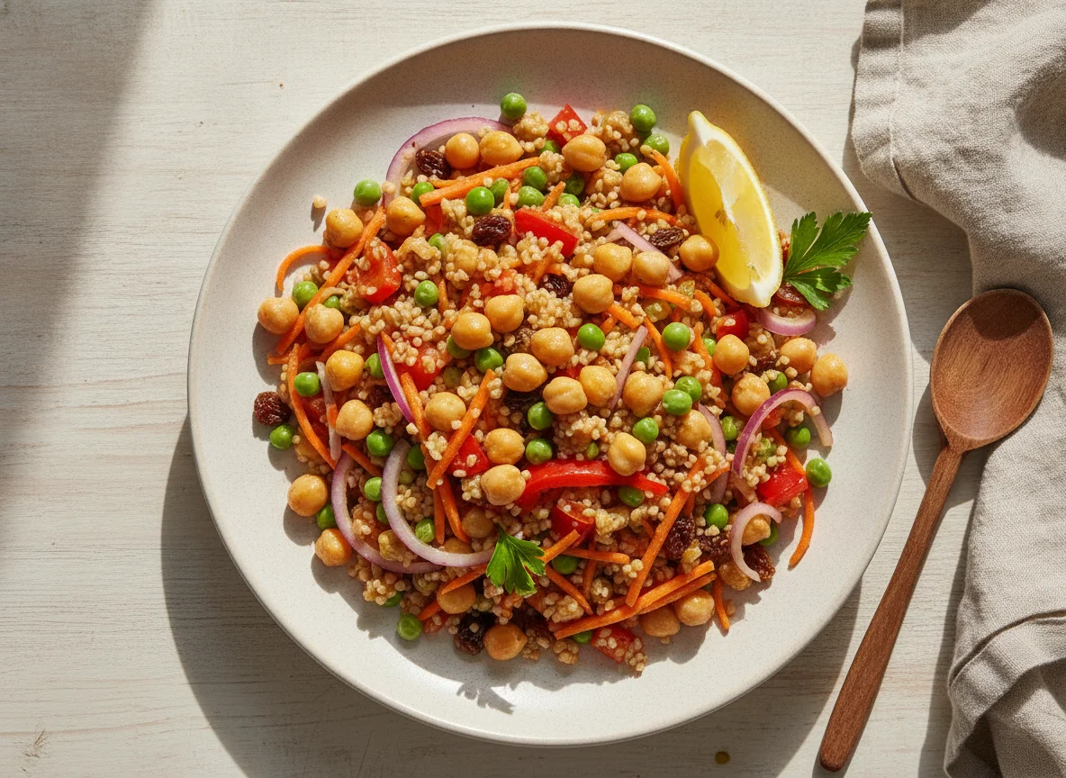 Bulgur salad with chickpeas and vegetables photo
