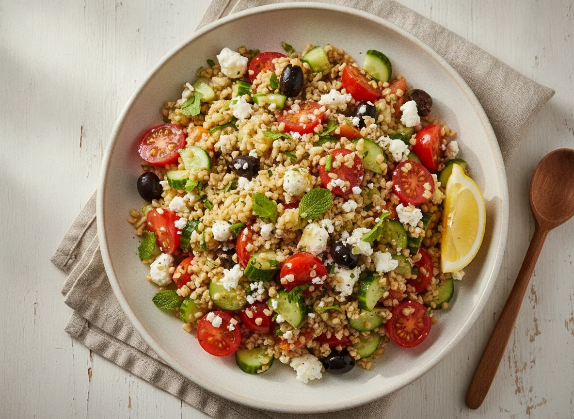 Bulgur Salad with Feta and Vegetables photo
