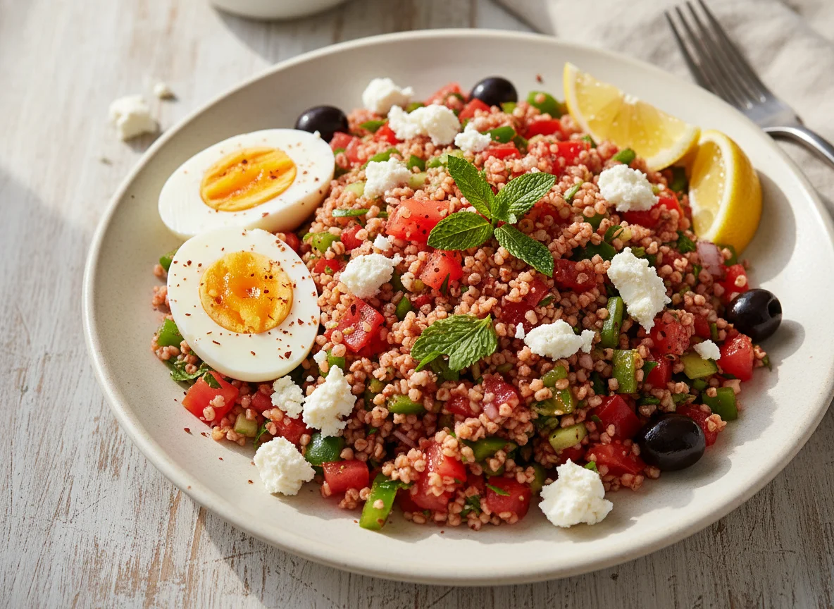 Bulgur Salad with Hard-Boiled Eggs and Feta Cheese photo
