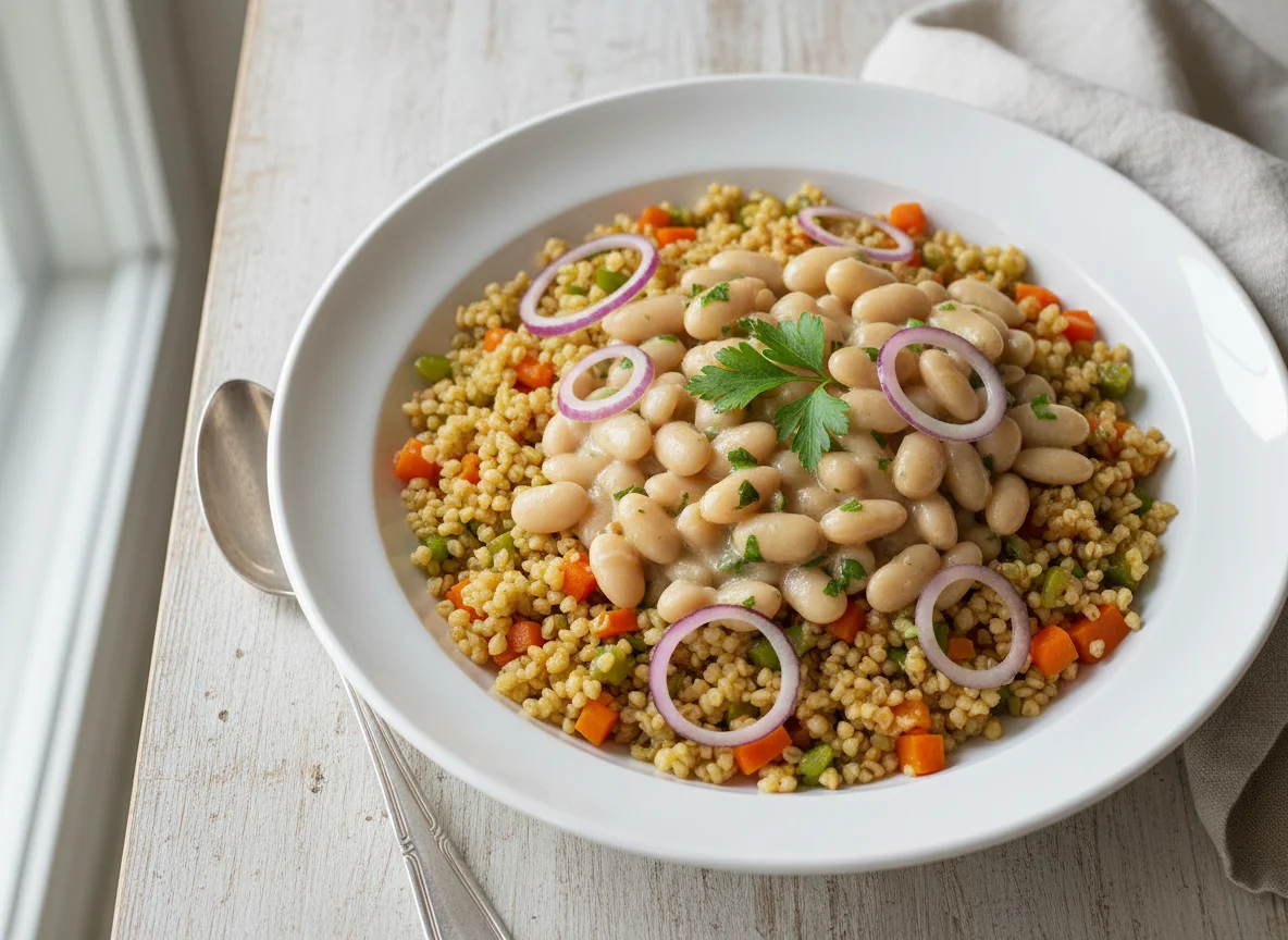 Bulgur with Vegetables and White Bean Stew photo