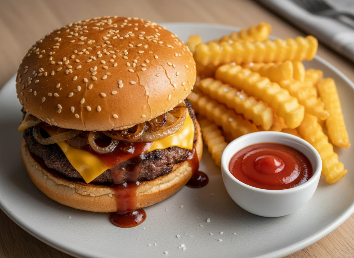 Burger and Fries with Ketchup photo