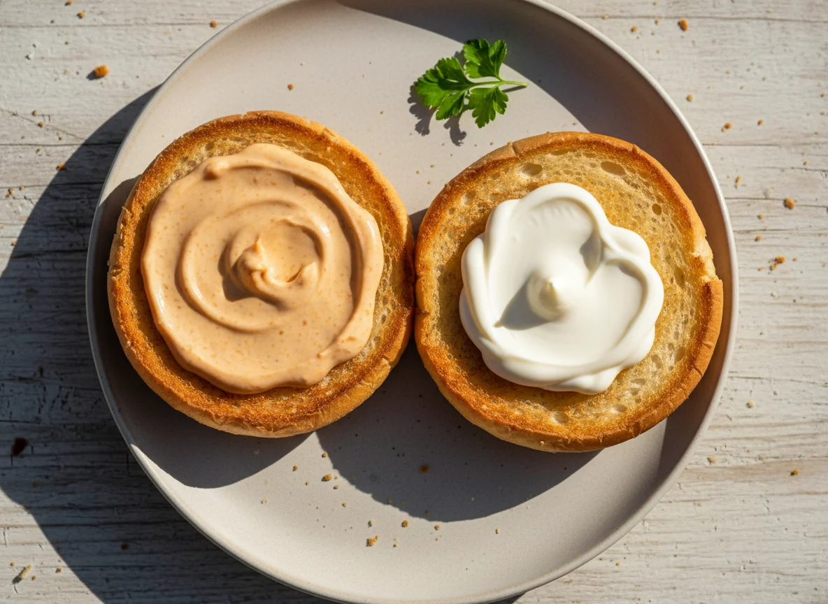 Burger buns with sauces photo