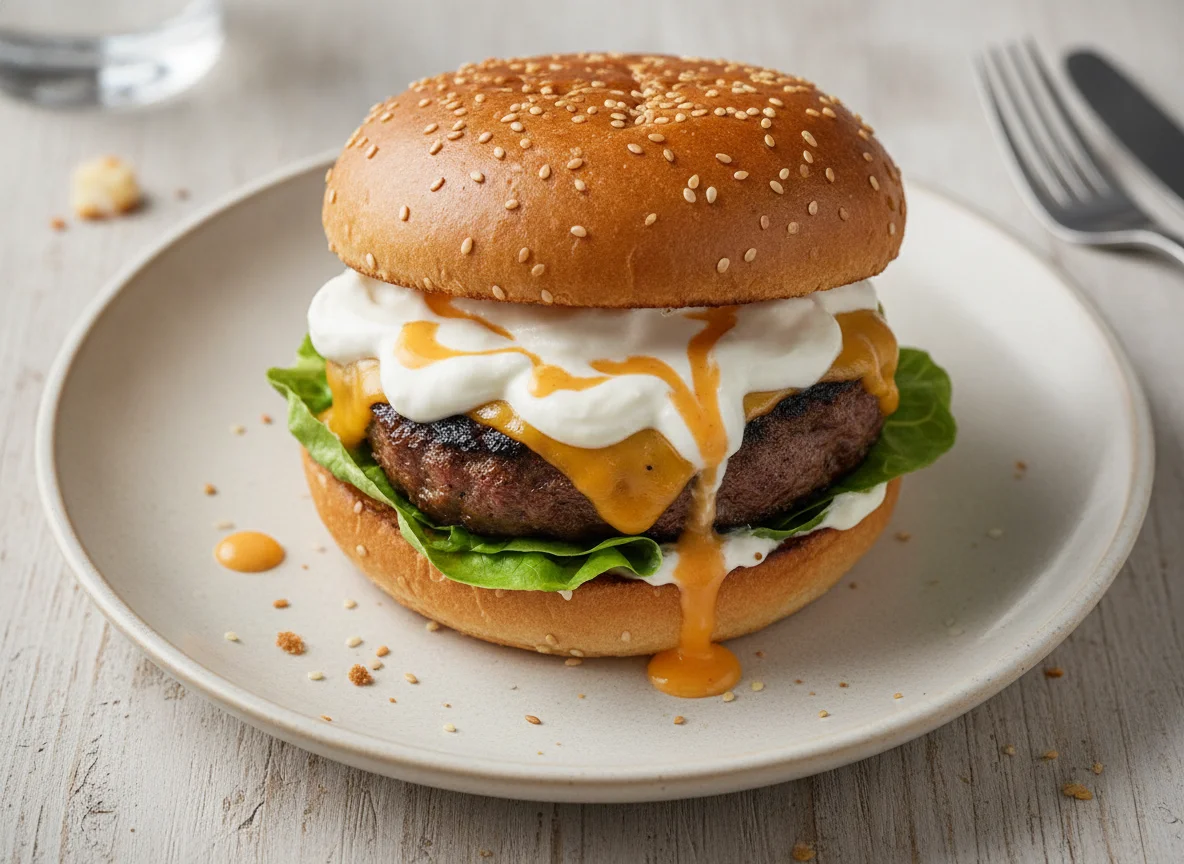 Burger with Skyr sauce photo