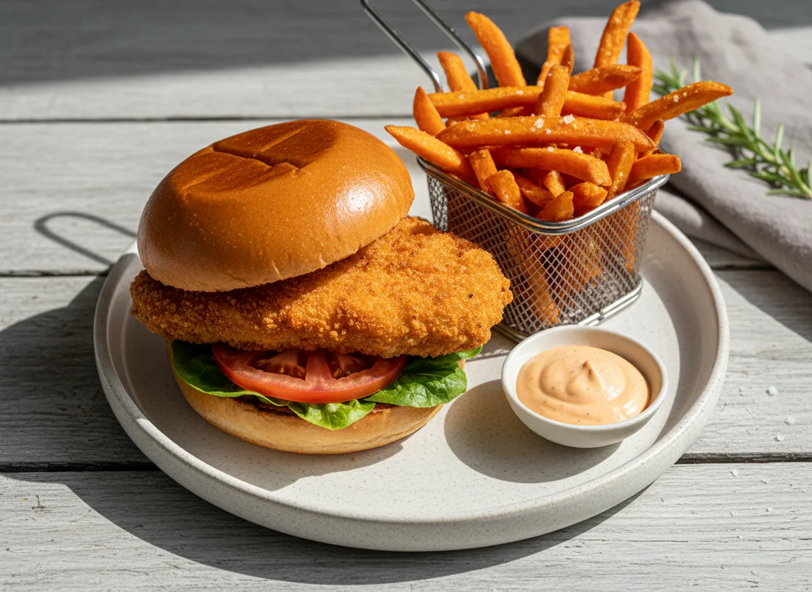 Burger with Sweet Potato Fries photo