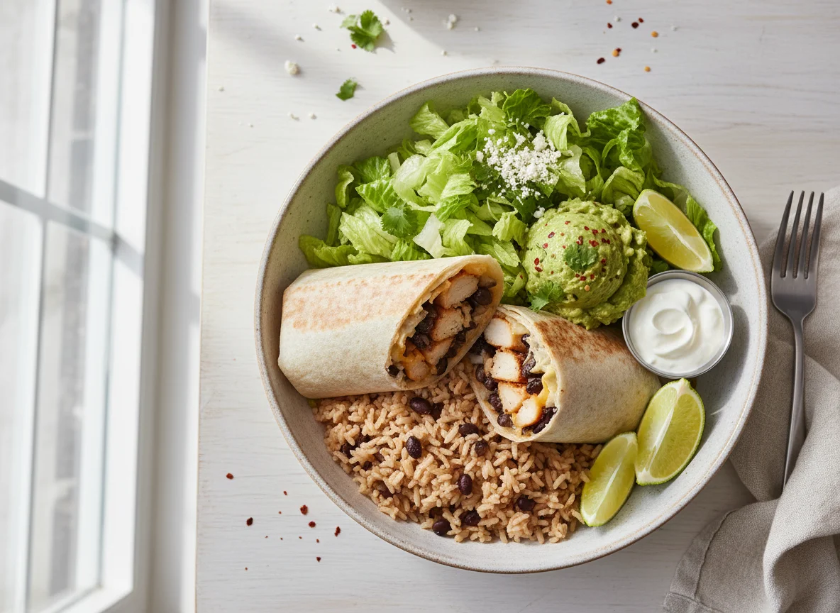 Burrito bowl with salad and rice photo