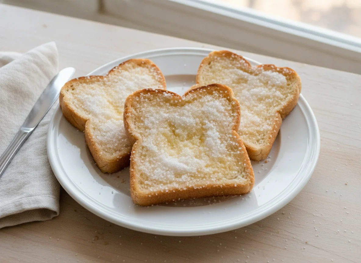 Buttered toast with sugar photo