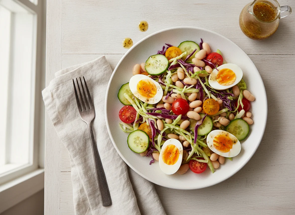 Cabbage and Bean Salad with Hard Boiled Eggs photo