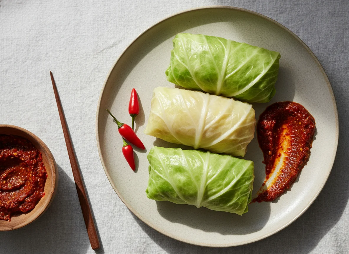 Cabbage roll with chili paste photo