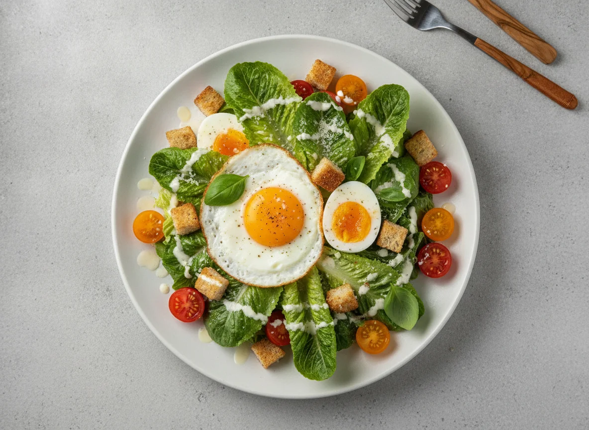 Caesar Salad with Fried Egg photo