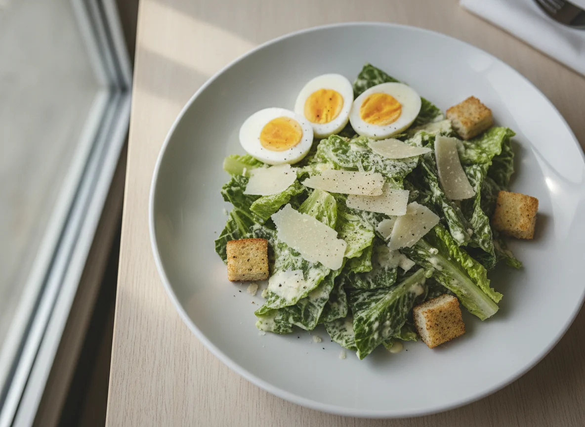Caesar Salad with Hard Boiled Egg photo