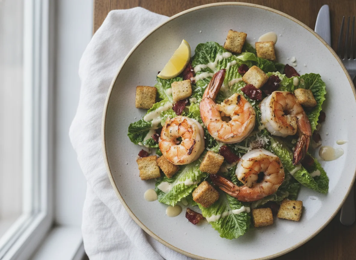Caesar Salad with Shrimp and Bacon photo