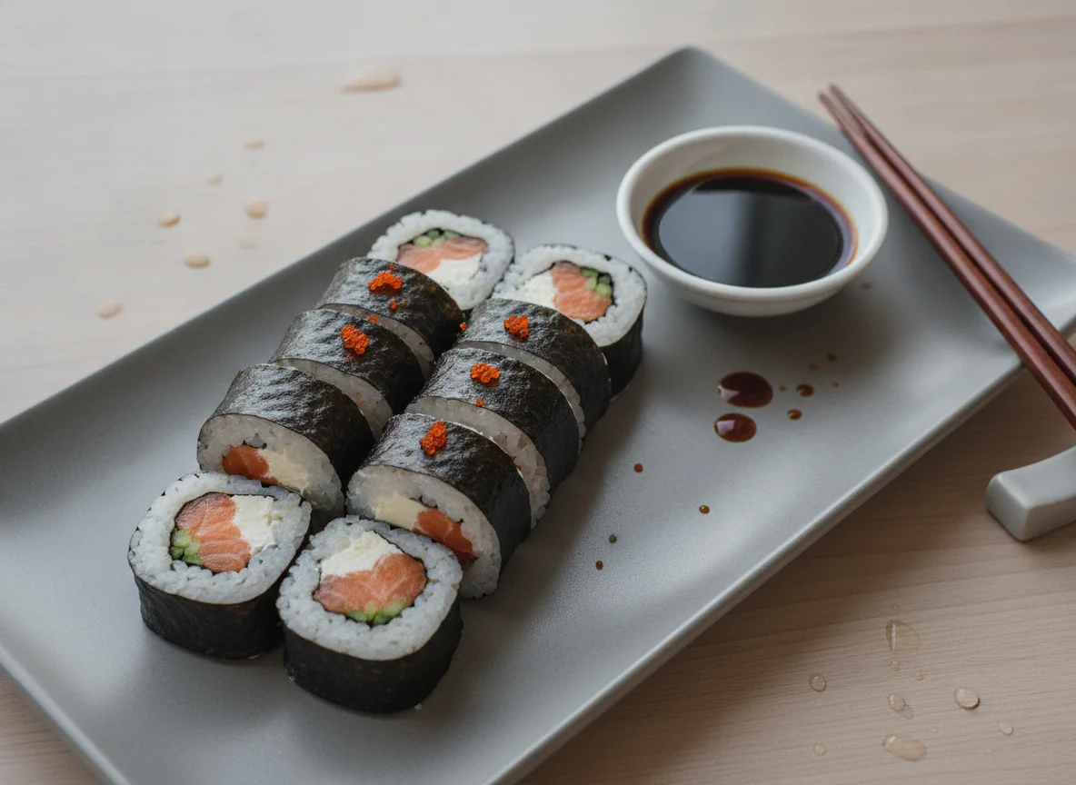 California Roll Sushi with Soy Sauce photo