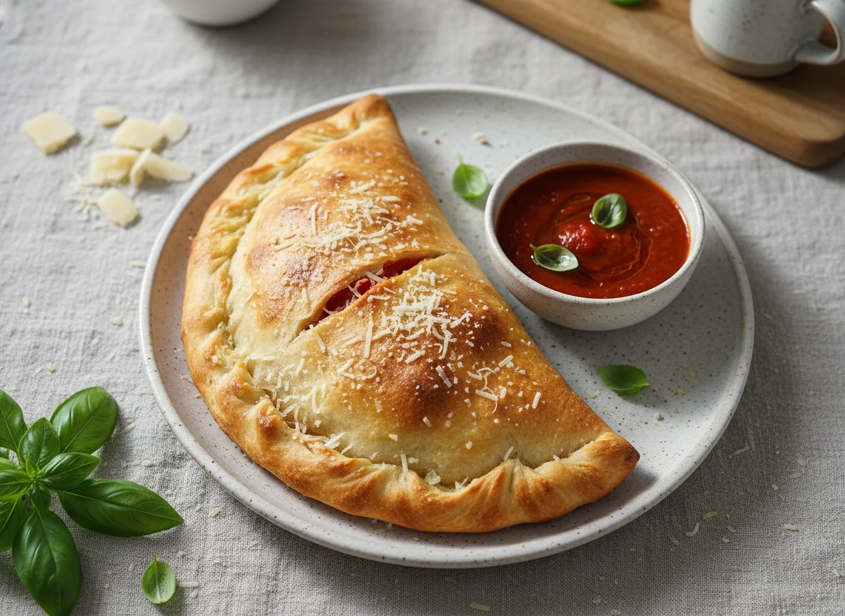 Calzone with dipping sauce photo