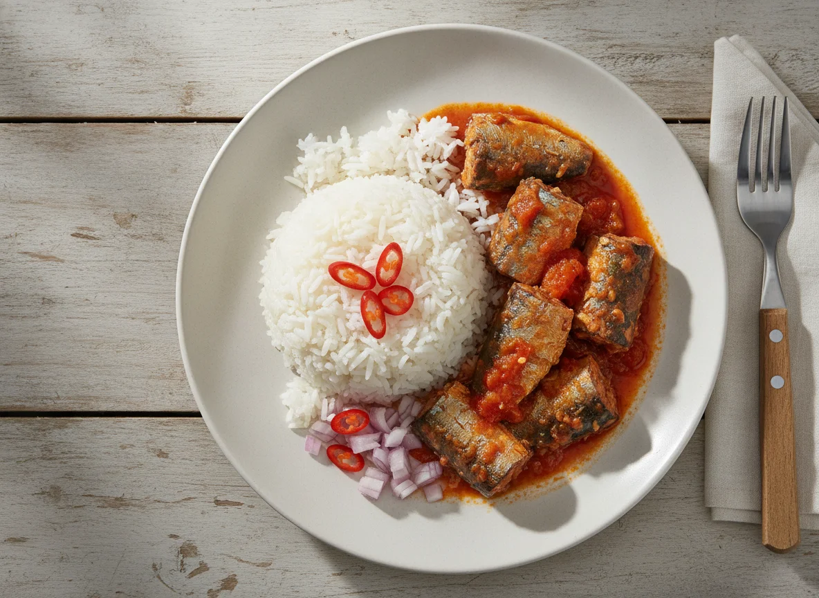 Canned Sardines in Tomato Sauce with Rice photo