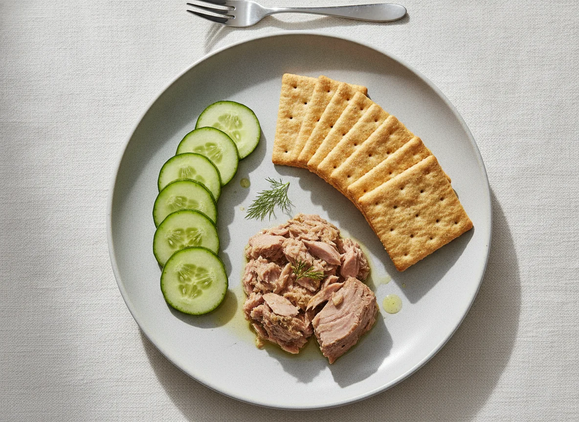 Canned Tuna with Crackers and Cucumber photo