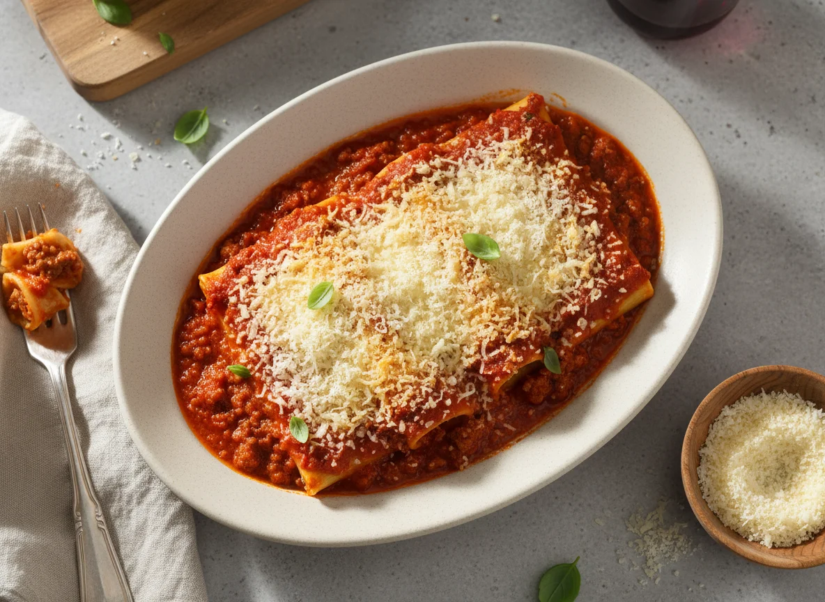 Cannelloni Bolognese with Parmesan photo