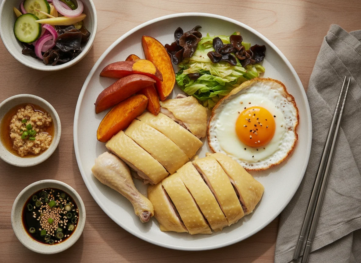 Cantonese Poached Chicken Platter with Sweet Potato photo