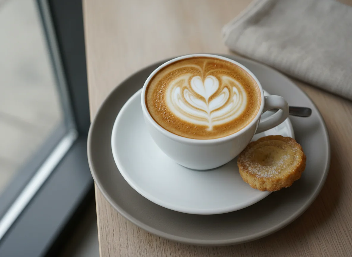 Cappuccino with a small cookie photo