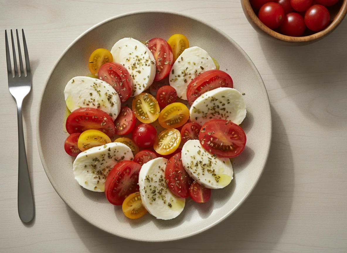 Caprese salad with cherry tomatoes photo