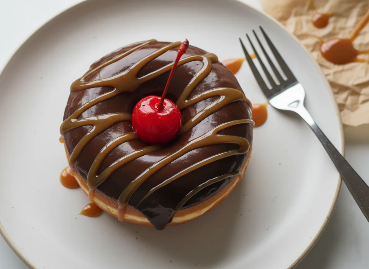 Caramel Glazed Donut with Cherry photo