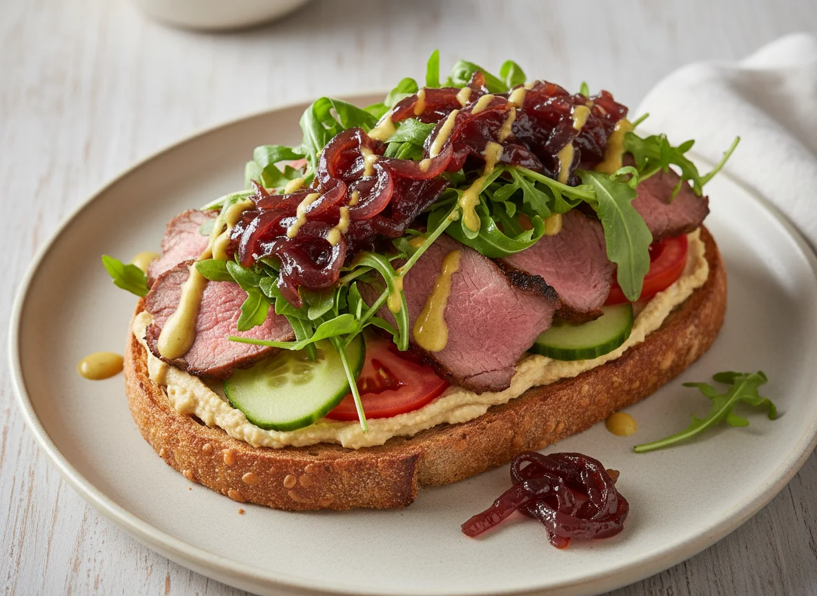 Caramelised Onion and Meat Open Sandwich photo