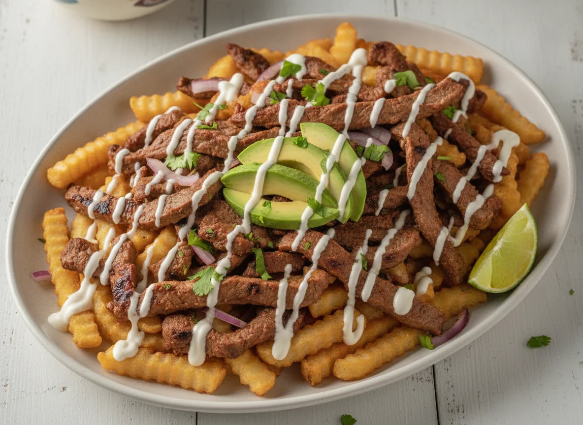 Carne Asada Fries with Avocado and Crema photo