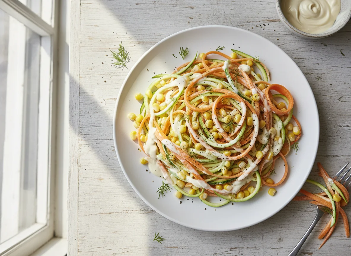 Carrot and Zucchini Ribbon Salad with Creamy Dressing photo