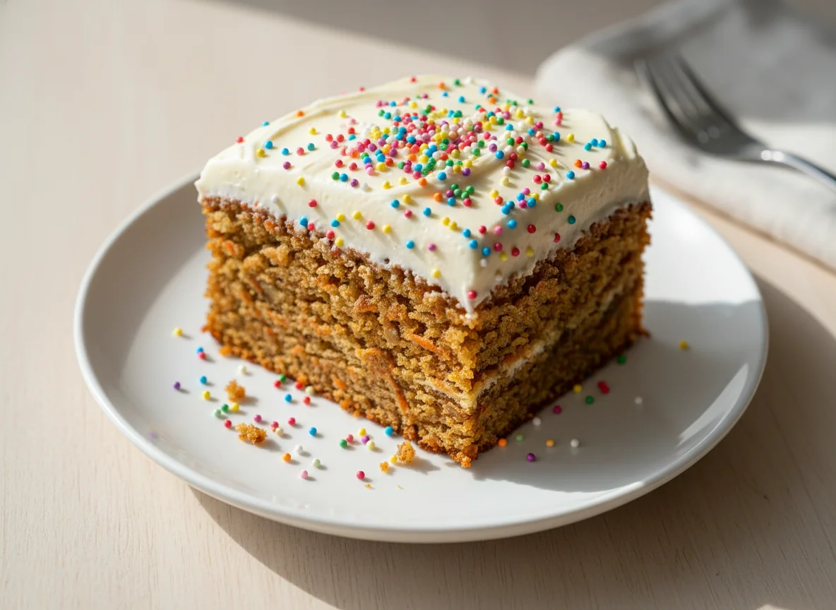 Carrot Cake with Icing and Sprinkles photo