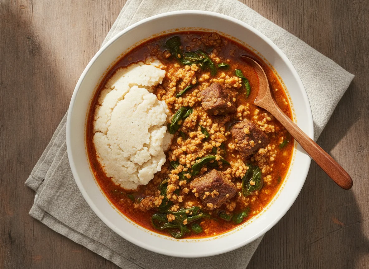 Cauliflower fufu with Egusi soup photo