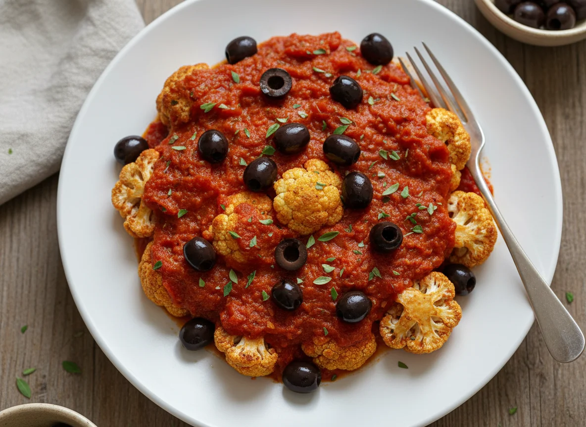 Cauliflower with Tomato Sauce and Olives photo