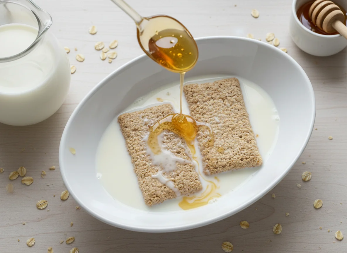 Cereal biscuits with milk and honey photo