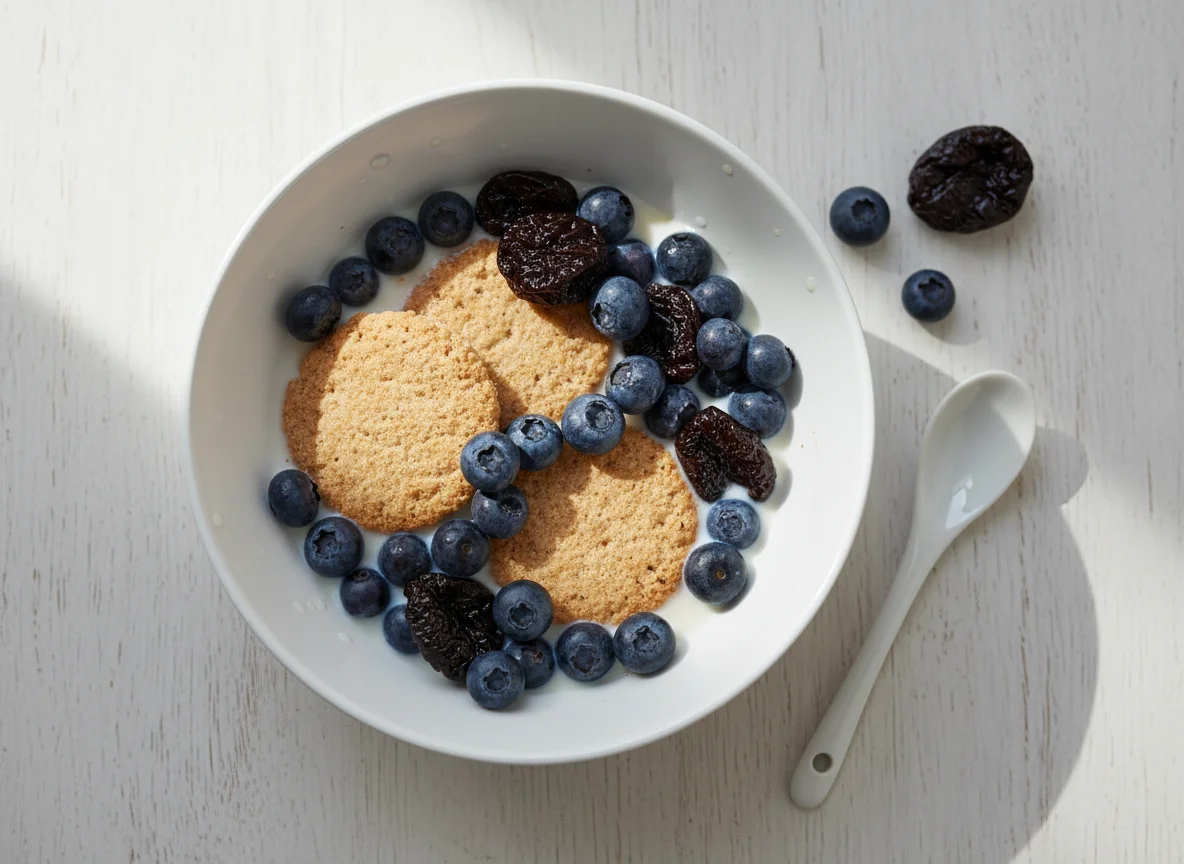 Cereal with Almond Milk, Blueberries and Prunes photo