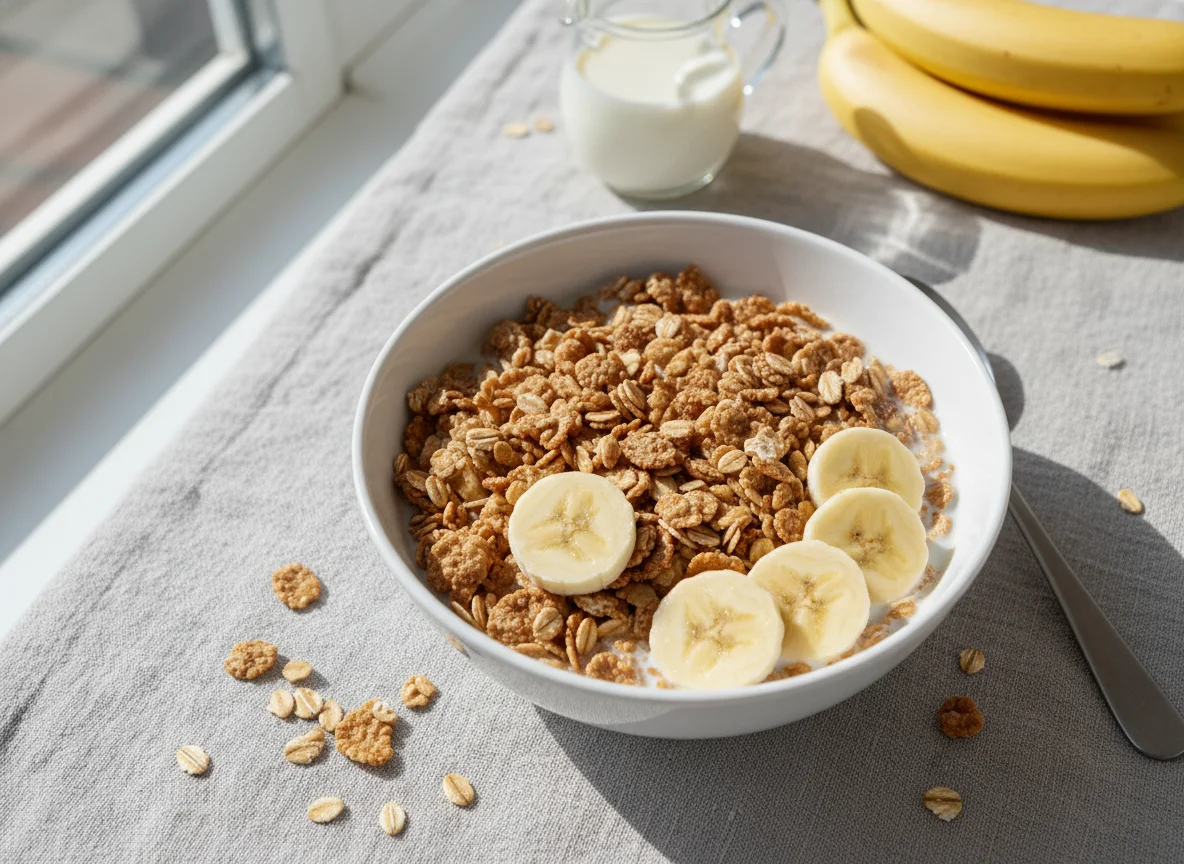 Cereal with Banana and Milk photo