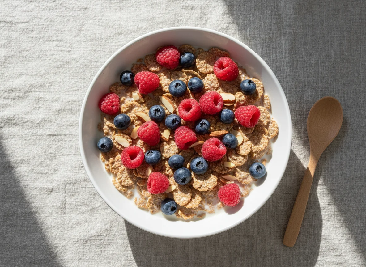 Cereal with Berries and Almond Milk photo
