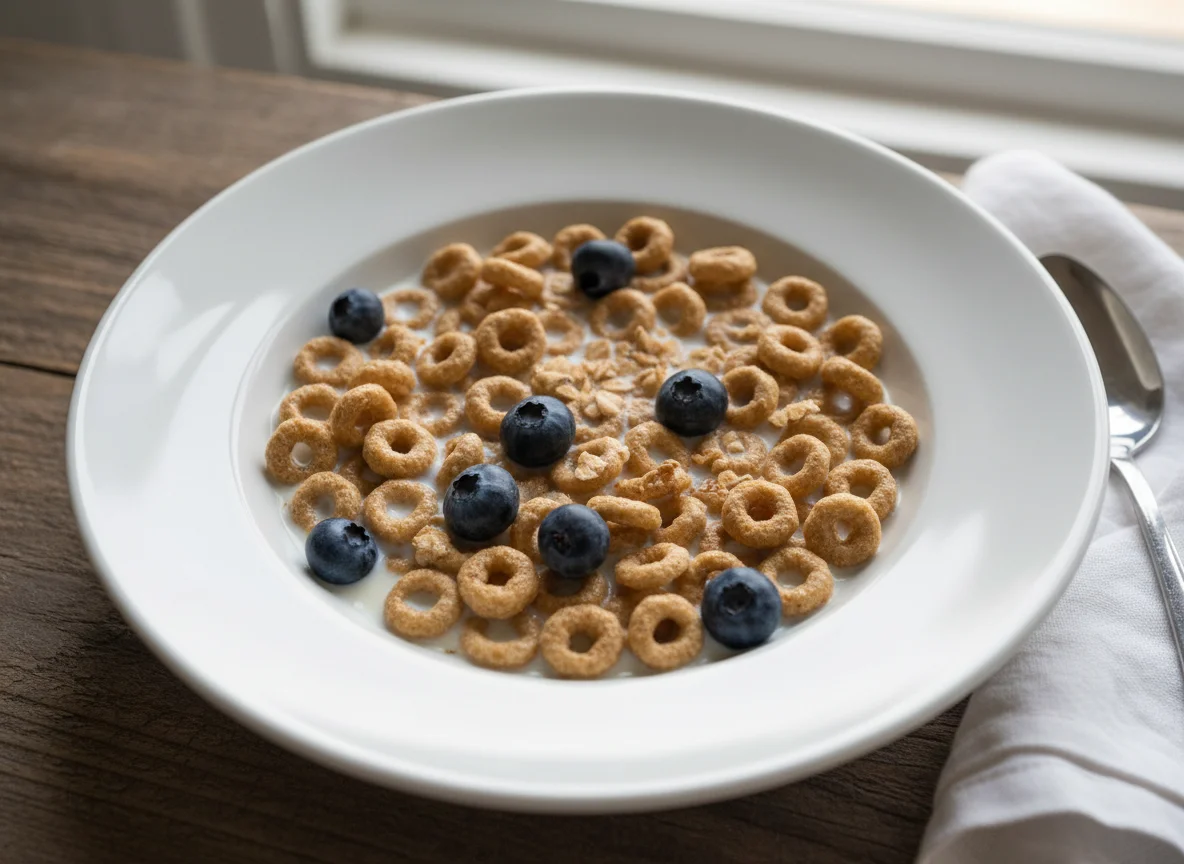 Cereal with Blueberries and Milk photo
