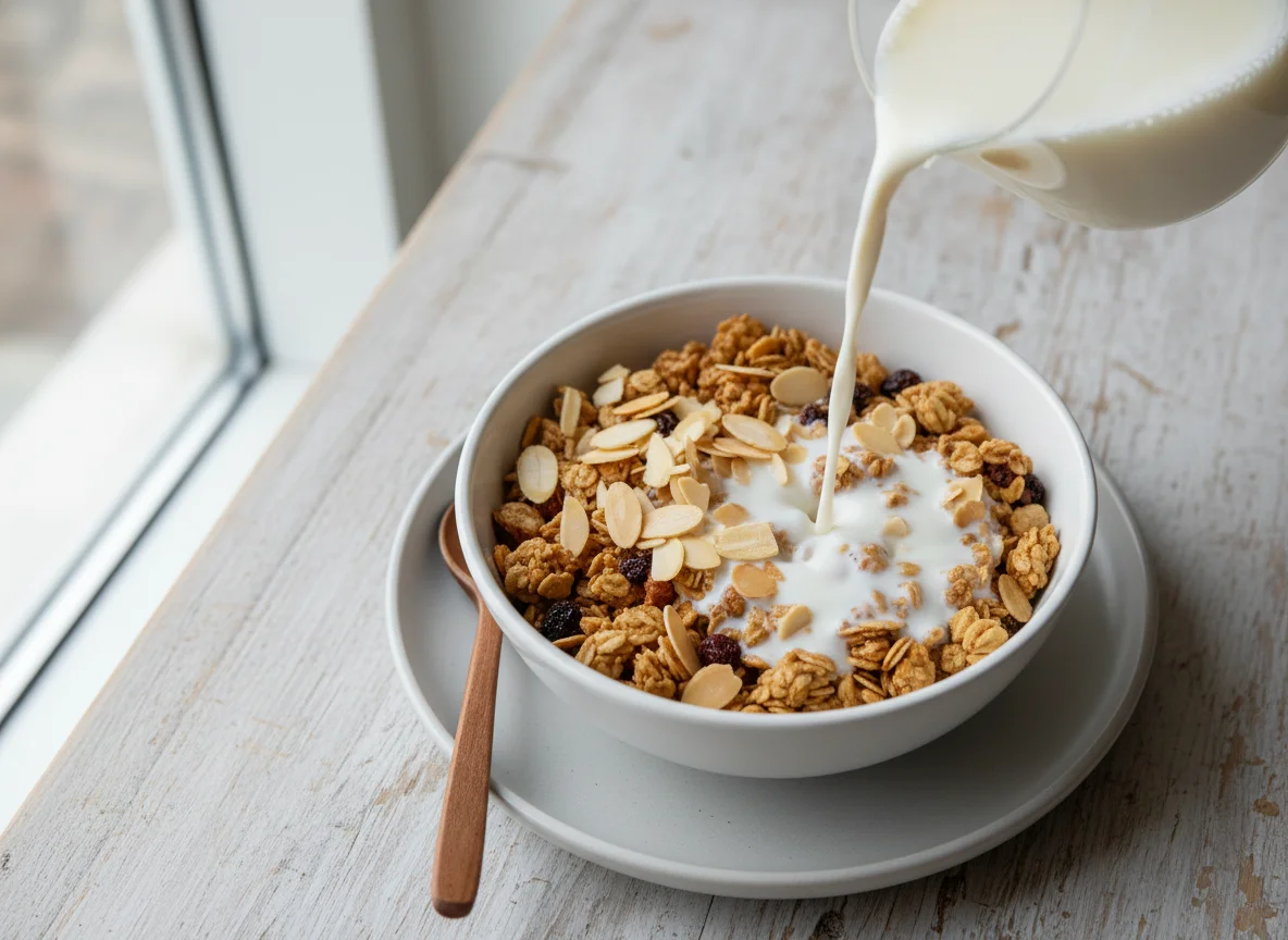 Cereal with Milk and Almonds photo