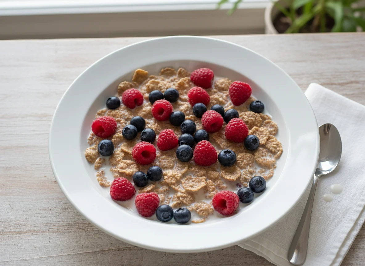 Cereal with Milk and Berries photo